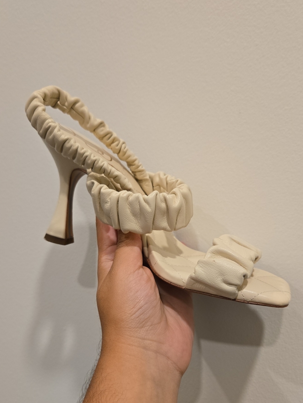 Sam Edelman Cream Ruched Slingback High Heel Sandal